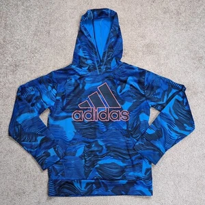 Adidas Hoodie Youth Medium 10/12 Blue Hooded Sweatshirt Hoodie Polyester Fleece - Picture 1 of 7