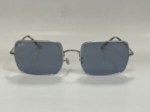 Authentic Ray-Ban 1969 9197/58 Silver Metal Rectangle Mens Sunglasses Blue Lens