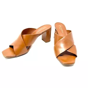 Saint Laurent Paris Brown Leather Loulou Criss Cross Block Heel Sandals 38.5 | 8 - Picture 1 of 5