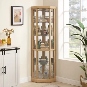 Corner Lighted Curio Cabinet Corner Glass Cabinet Lighted Curio Cabinet Corner - Picture 1 of 14