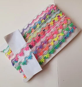20mm white & rainbow BRAID embroidered neon ribbon trimming - Picture 1 of 1