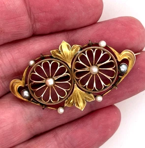 Broche Victoriano Estético Art Nouveau Transición Sólido y GF Oro Semilla Perlas - Imagen 1 de 5