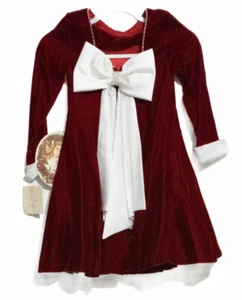 Nicole Girls Red White Velvet Ribbon Christmas Dress Pullover Long Sleeve 7 NWT - Picture 1 of 5