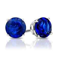 14k White Gold Over Sterling Silver 1 Ct Round Blue Sapphire Stud Earrings