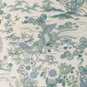 Lee Jofa Japanese Floral Bird Print Fabric Sakura Print Teal 0.50 yd 2023139.353 - Picture 1 of 3