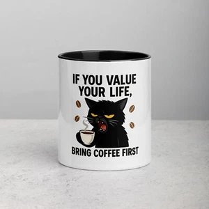 Grumpy Black Cat Coffee Lover : Art Gift for Coffee Addicts - Picture 1 of 3