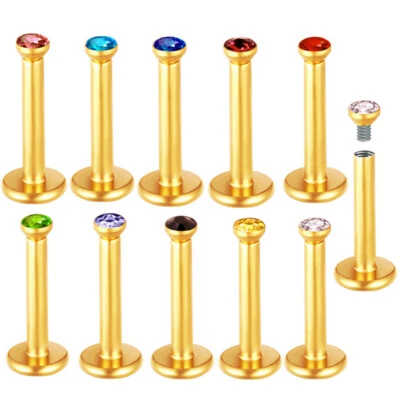 10pc/set Internally Threaded Labret Steel Crystal Lip Ring Helix Tragus Earring Foto 1 de 4