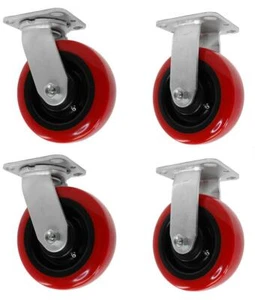 6AEMP-SET 6 Inch Caster Set Polyurethane Tread Wheel 2 Rigid 2 Swivel, Set of 4 - Picture 1 of 3