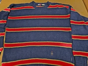 Vtg Tommy Hilfiger Tight Knit Sweater Linen Blend Rugby Style 90s Small - Picture 1 of 13