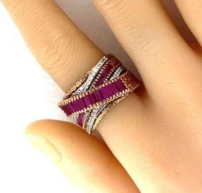 Gems En Vogue Michael Valitutti 2-Tone Sterling Silver Rose Ruby Baguette Ring - Image 1 of 4