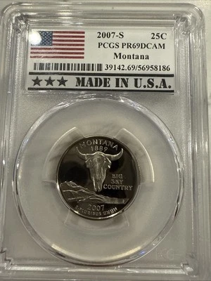 2007 S Montana State Quarter PCGS PR69DCAM White Label American Flag Made In USA - Image 1 of 2