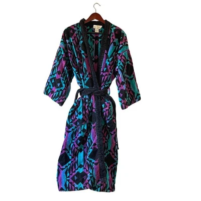 Bata de tela de rizo con estampado geométrico Bill Blass de colección de los 90 talla única Foto 1 de 4
