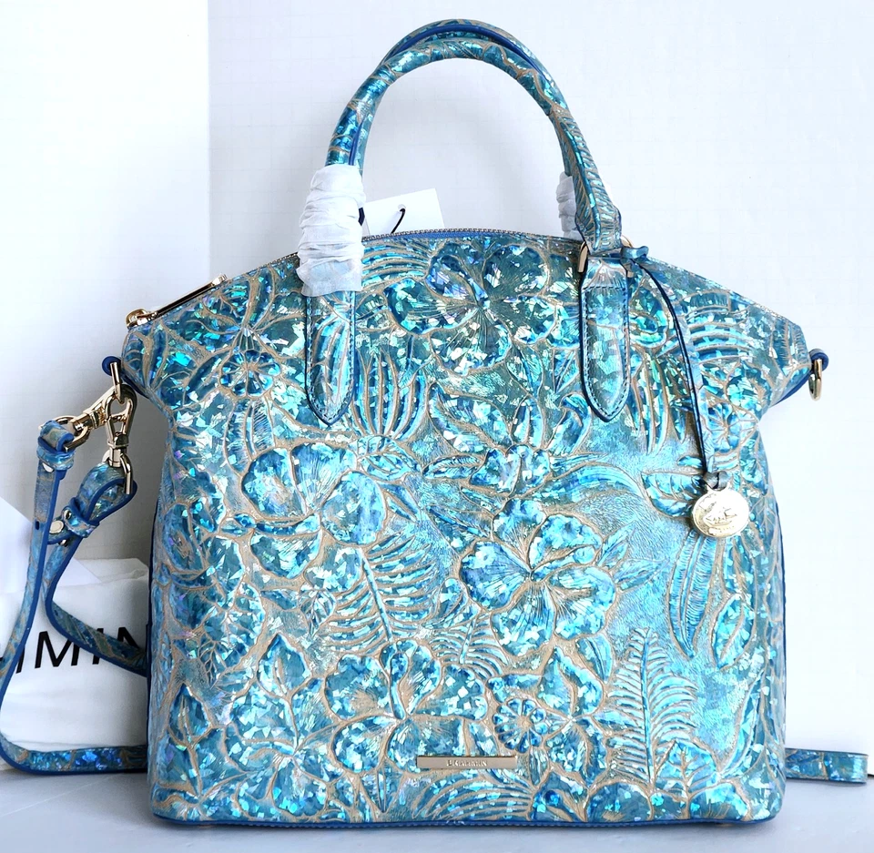 Brahmin Large Duxbury Dome Satchel Serenity Sonic Leather Crossbody Bag