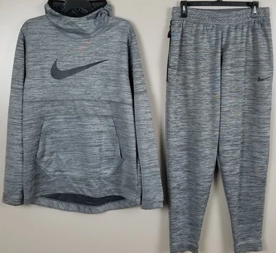 NIKE BASKETBALL SWOOSH SWEATSUIT HOODIE + PANTS SET GREY BLACK RARE (SIZE LARGE) - Image 1 of 4