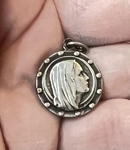 Antique French Lourdes medal commemorative 100 years Mary pendant round Silver - Picture 1 of 7