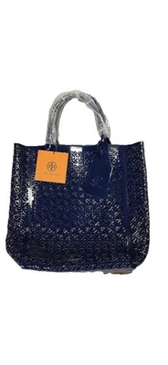 Bolso de Mano de Playa TORY BURCH Azul Corte Láser Charol Imitación Cuero Shopper Nuevo con Etiquetas Foto 1 de 4