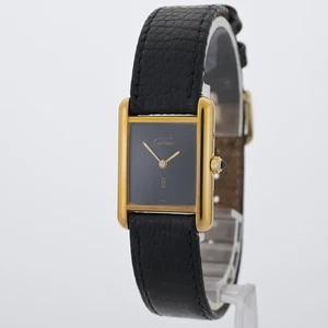 Reloj Cartier Must De Cartier Tank 88001 Negro 20mm Oro Argent 925 Damas - Imagen 1 de 8