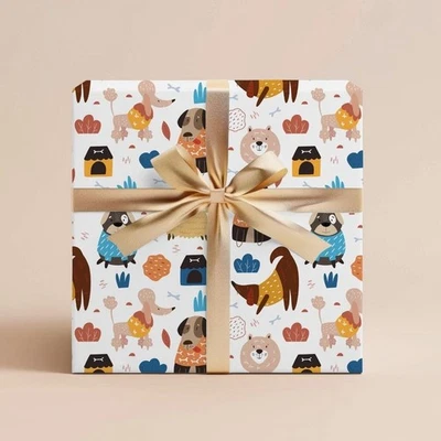 Dogs Wrapping Paper, Animal Gift Wrap for Kids Birthday or Party Gift Roll - Image 1 of 4