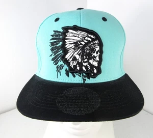 Native American Chief Flat Bill Hat Cap Skull Snapback Turquoise Black Top Level - Picture 1 of 8