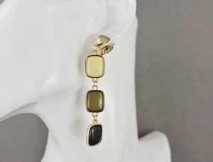 Cream Grey Black Gold Clip On earrings chandelier clips 3 1/8" long dangle - Picture 1 of 7