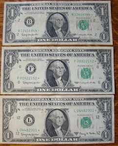 (3) 1963 *Star* One Dollar Federal Reserve Notes From A Local Estate - Picture 1 of 3