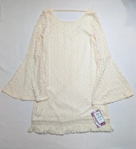 Love Fire bohemian dress M medium Ivory loose fit bell sleeve lace long fringe - Picture 1 of 9