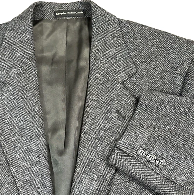 40R Vtg Cricketeer Gray LambsWool Herringbone Sport Coat Jacket Blazer Canada - Image 1 of 4