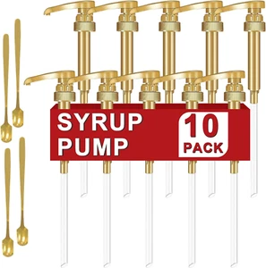 10 Pack Coffee Syrup Pumps, Fits 750ml Bottles, No Drip, Includes 4 Golden Spoon - Picture 1 of 12