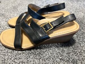 Naturalizer Shoes Womens Size 9.5 M Black Leather Slingback Wedge Sandals