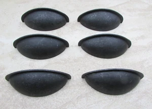 QTY 6 Furniture Hardware Drawer Cabinet Cup Pull KNOB Contemporary Black Iron - Picture 1 of 8