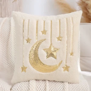 Ramadan Eid Gold Sequin Moon Stars Home Sofa Decoration Plush Throw Pillow Cover - Picture 1 of 5