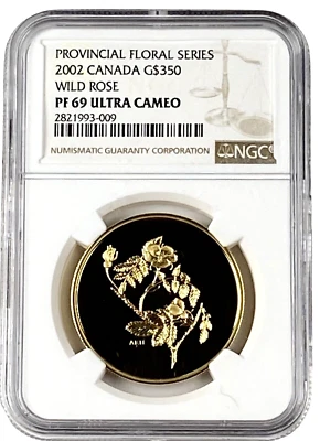 2002 Wild Rose Canada 1.22oz Gold $350 Provincial Floral Series NGC PF 69 UC - Image 1 of 2