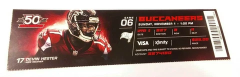 2015 Atlanta Falcons Tampa Bay Buccaneers  NFL Football Full Ticket Stub Cover
