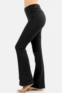Womens Yoga Pants Flare Leg Long Fitness Foldover Waist Workout Gym Bootcut - Picture 1 of 7