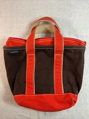 Bolso de Mano de Lona Lands End De Colección Naranja Y Marrón Playa Parte Superior Abierta Pequeño Bolso con Cremallera Foto 1 de 4