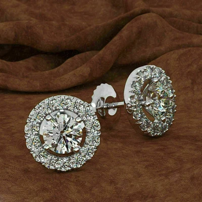 2Ct Lab-Created Diamond Screw Back Women's Stud Earrings 14k White Gold Finish - Image 1 of 3