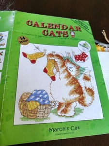 VTG Margaret Sherry CROSS STITCH Kit “calendar Cats” March Open Zweogart - Picture 1 of 4