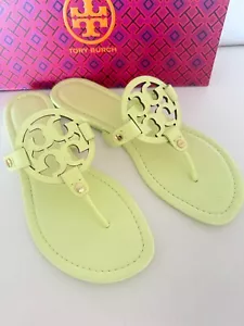 NIB TORY BURCH MILLER EMBOSSED LEATHER SANDALS LIME LEAF 8.5 W DUST BAG - Picture 1 of 9