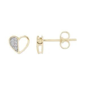 10K Yellow Gold 0.30 Ct Round Cut Natural Diamond Heart Shape Stud Earrings - Picture 1 of 4