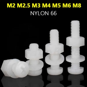 Plastic Nylon 66 Phillips Machine Screw Pan Head Bolt Kit Nut Washer M2-M8 White - Picture 1 of 76