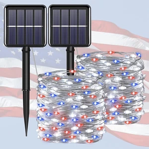 4Th of July Patriotic Decorations Solar String Lights Outdoor Waterproof-Red Whi - Picture 1 of 12