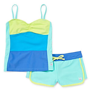 Free Country Color Block Tankini & Shorts Set - Girls 7 New Msrp $44.00
