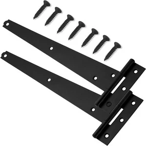 TEE HINGES BLACK & GALVANISED HEAVY DUTY SHED GARDEN GATE HINGE T-HINGE PAIR - Picture 1 of 16