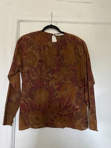 Vintage 1980s Calvin Klein Classics 100% Silk Floral Blouse Top I.MAGNIN Sz 4 - Picture 1 of 8