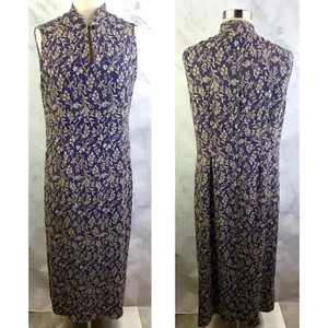 Vintage Laura Ashley Dress 12 Floral Midi Mandarin collar retro Cottagecore Blue - Picture 1 of 20