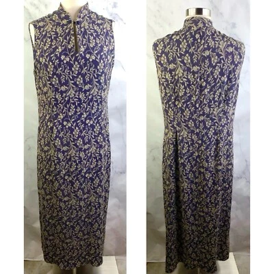 Vintage Laura Ashley Dress 12 Floral Midi Mandarin collar retro Cottagecore Blue - Image 1 of 4