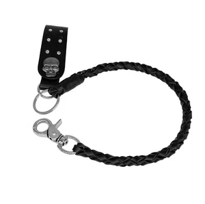 Leather Braided Skull Logo Motorcycle Biker Fashion Wallets, Keys Chain - Picture 1 of 1