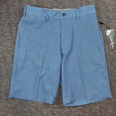 Walter Hagen Men Perfect 11 Flat Front Golf Short Micro Blue Check Sz 30 New $70 - Image 1 of 4