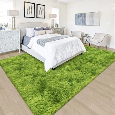 Alfombra verde teñida con corbata para sala de estar 5x8 alfombra mullida alfombra de cabecera alfombra de tiro  Foto 1 de 4