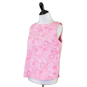 Lilly Pulitzer Top Pink Shell Print Cotton Lined White Label LARGE - Picture 1 of 14